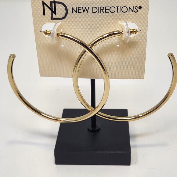 New Directions Gold Tone Large Hoop Post Earrings Casual Statement Jewelry New - Picture 2 of 4